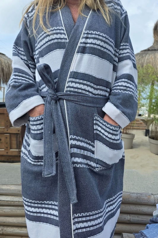 Bathrobe SYMA - DARK BLUE WHITE STRIPES