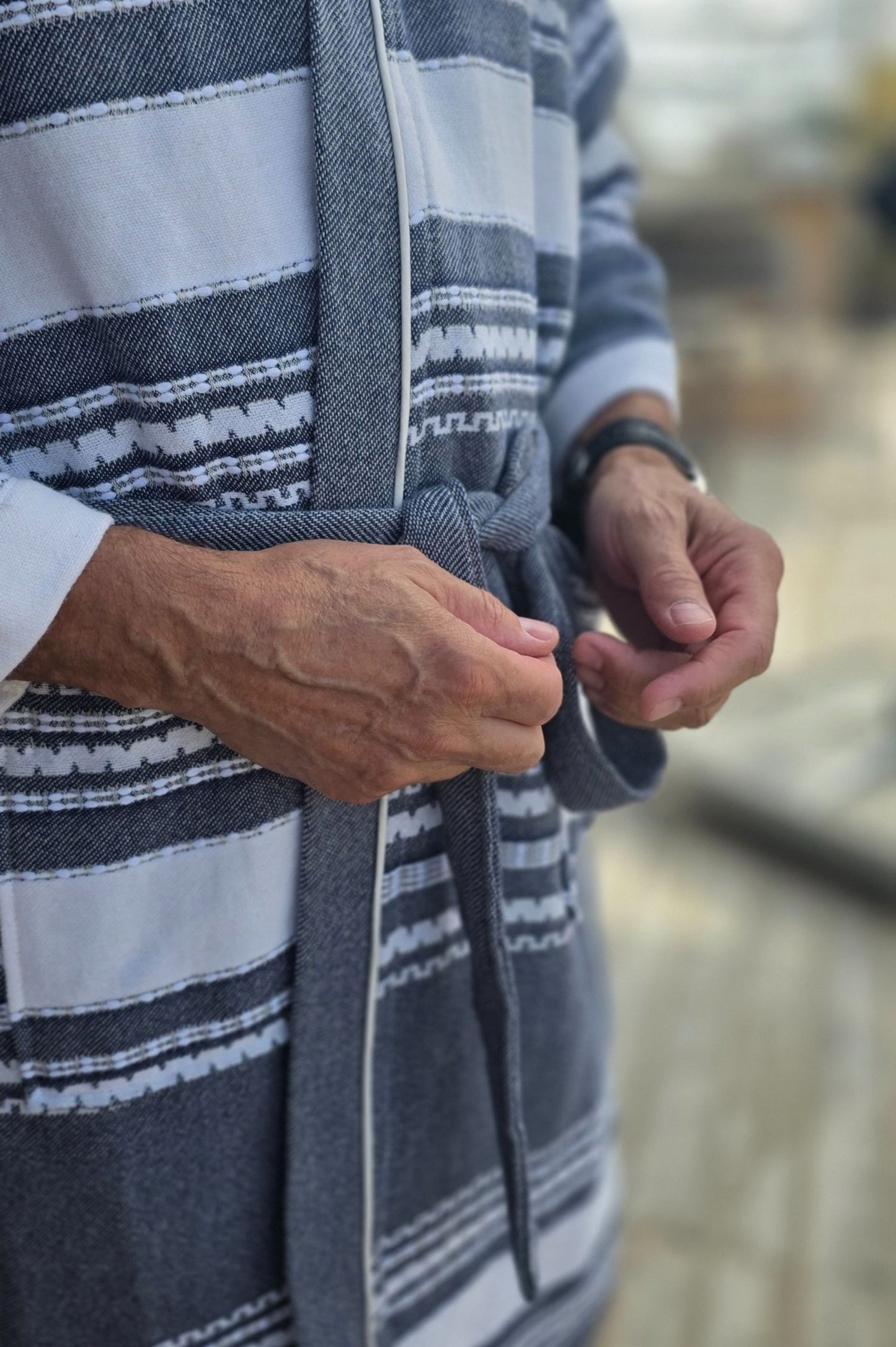 Bathrobe SYMA - DARK BLUE WHITE STRIPES
