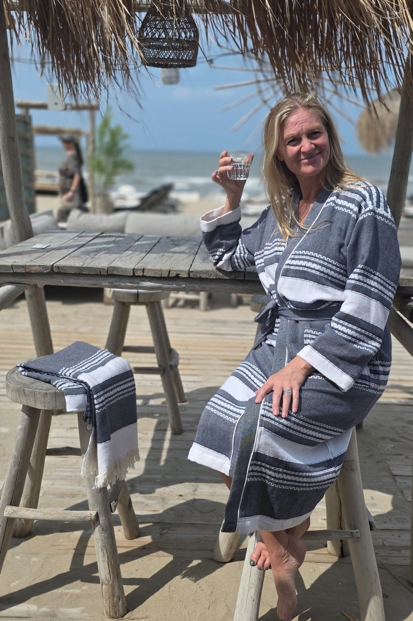 Bathrobe SYMA - DARK BLUE WHITE STRIPES