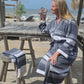 Bathrobe SYMA - DARK BLUE WHITE STRIPES