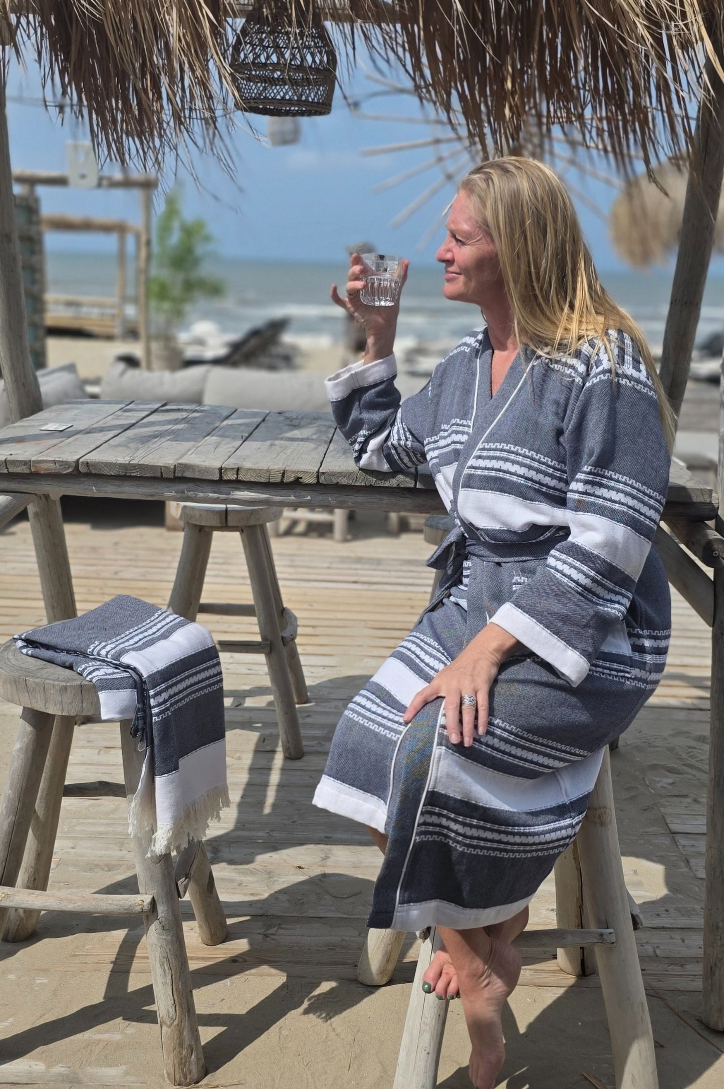 Bathrobe SYMA - DARK BLUE WHITE STRIPES