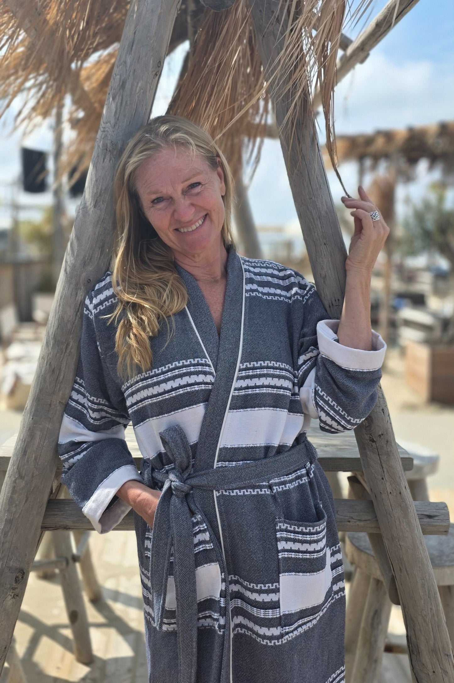 Bathrobe SYMA - DARK BLUE WHITE STRIPES