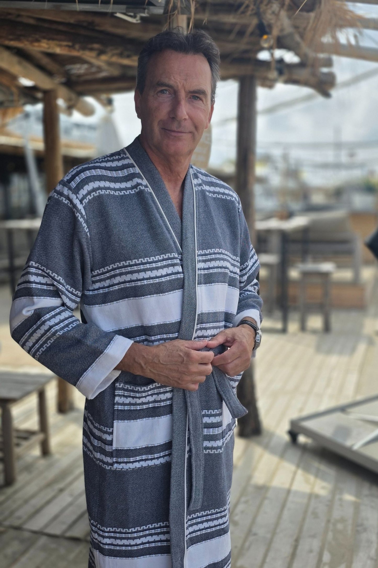 Bathrobe SYMA - DARK BLUE WHITE STRIPES