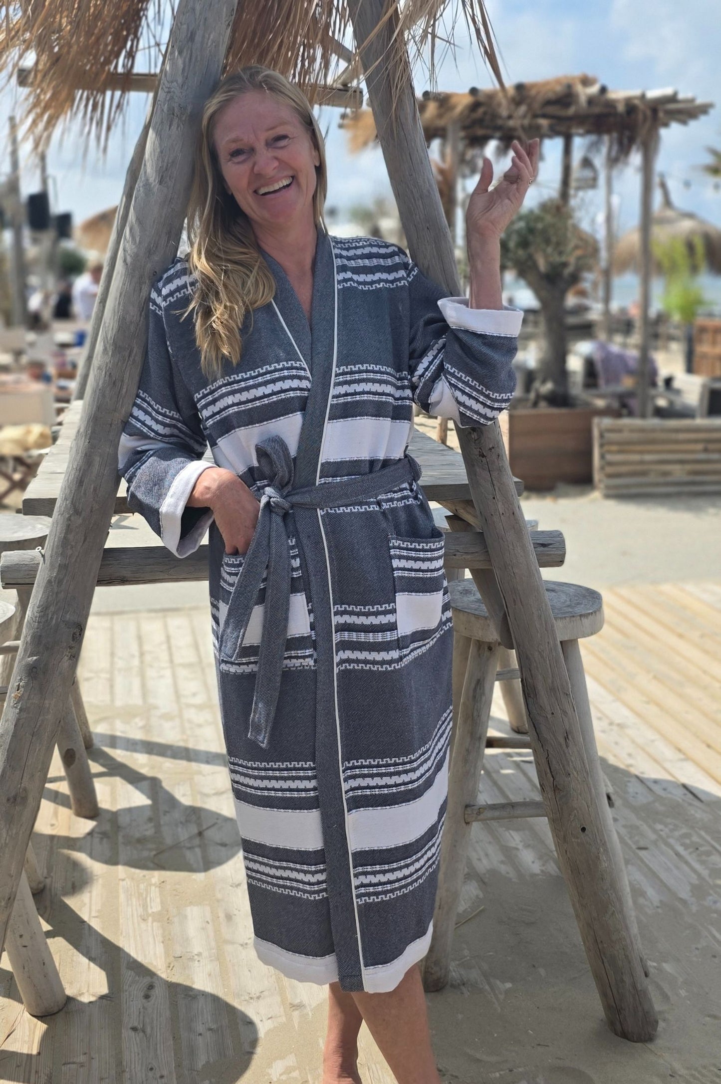 Bathrobe SYMA - DARK BLUE WHITE STRIPES