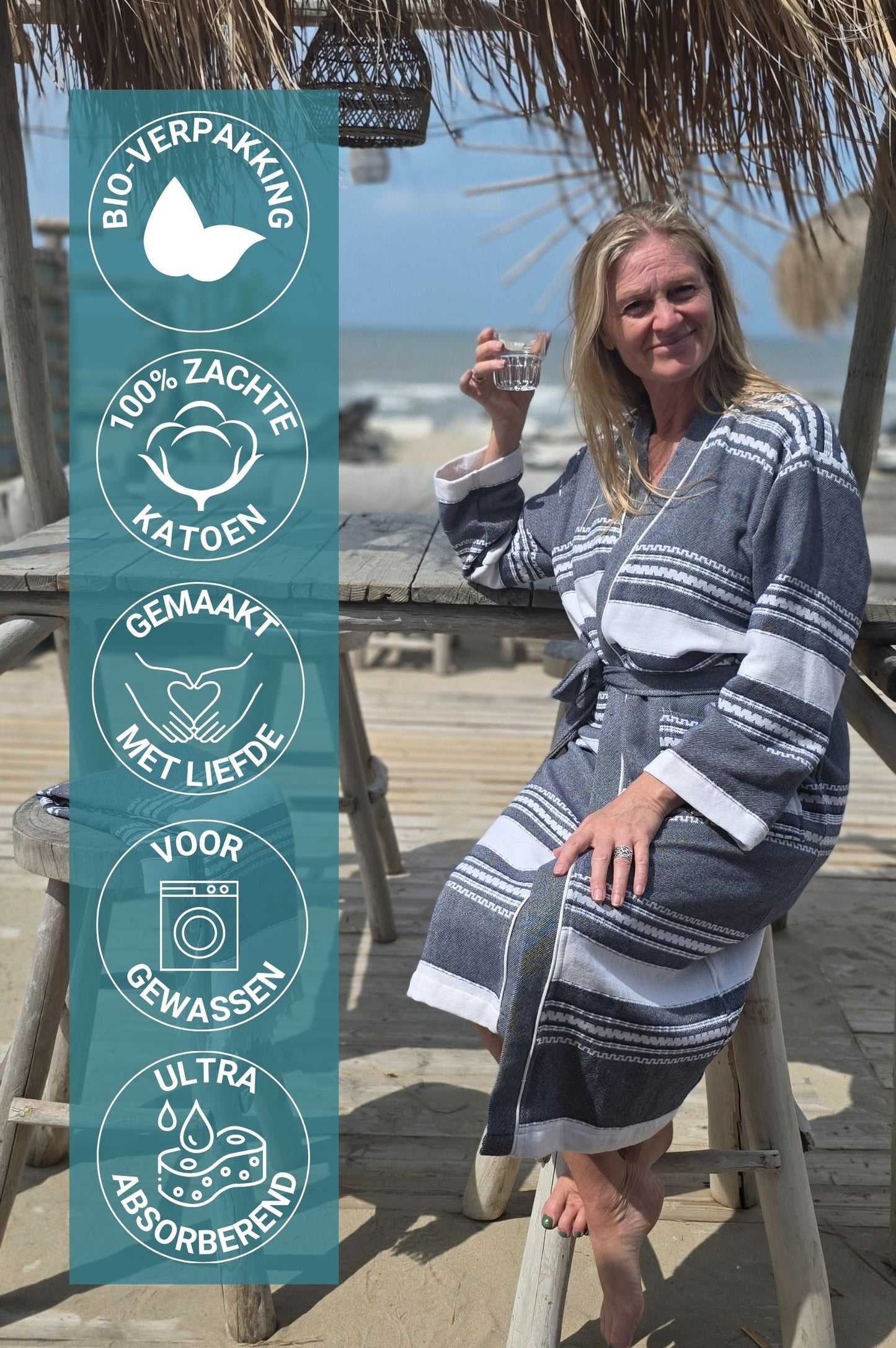 Bathrobe SYMA - DARK BLUE WHITE STRIPES