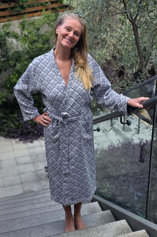 Bathrobe GEO XL size Navy  - Organic cotton - Long size