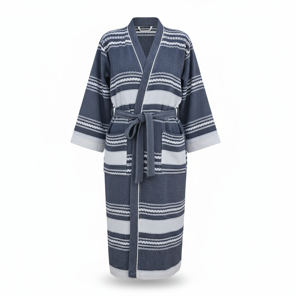 Bathrobe SYMA - DARK BLUE WHITE STRIPES