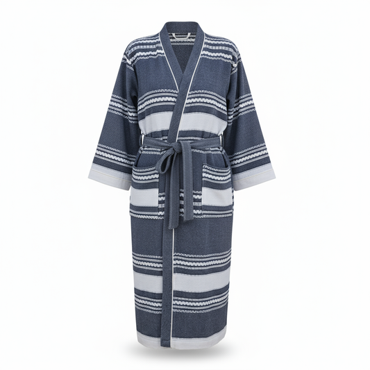 Bathrobe SYMA - DARK BLUE WHITE STRIPES