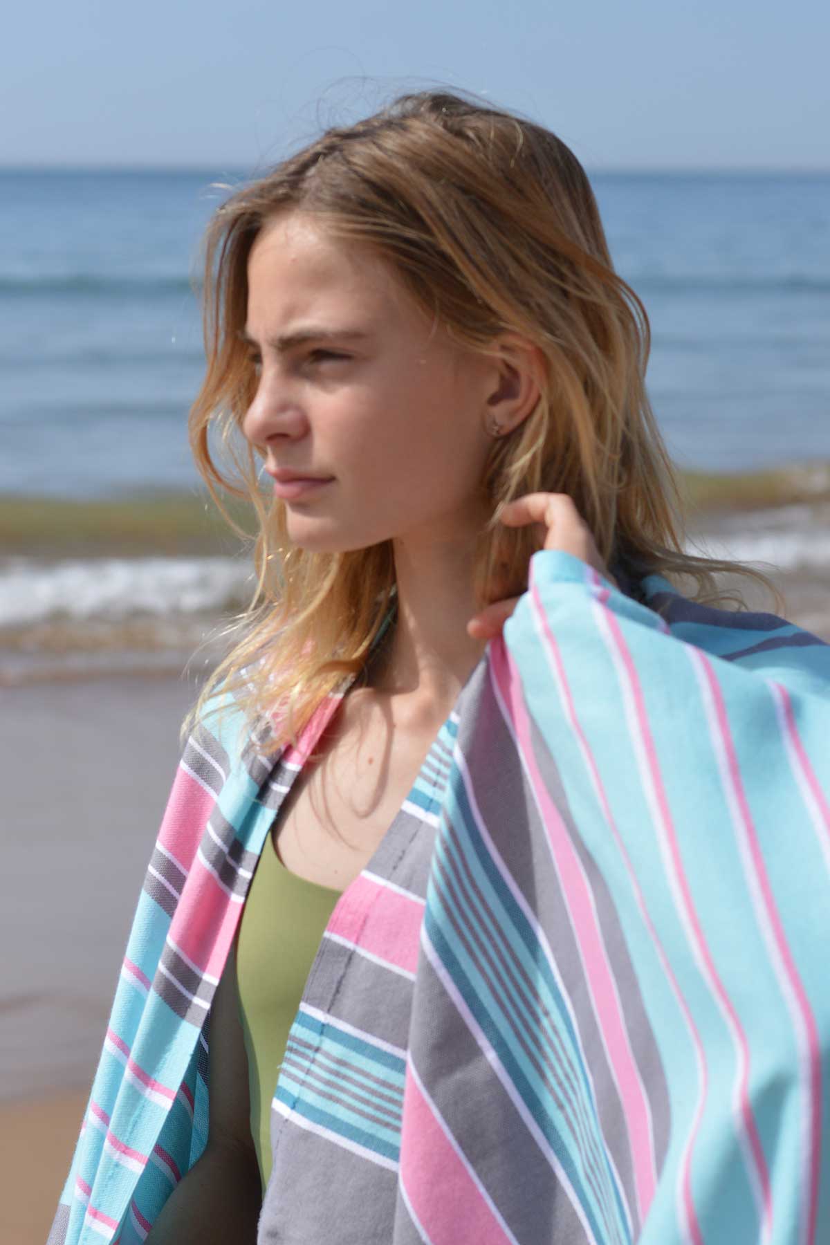 Light blue pink and grey
